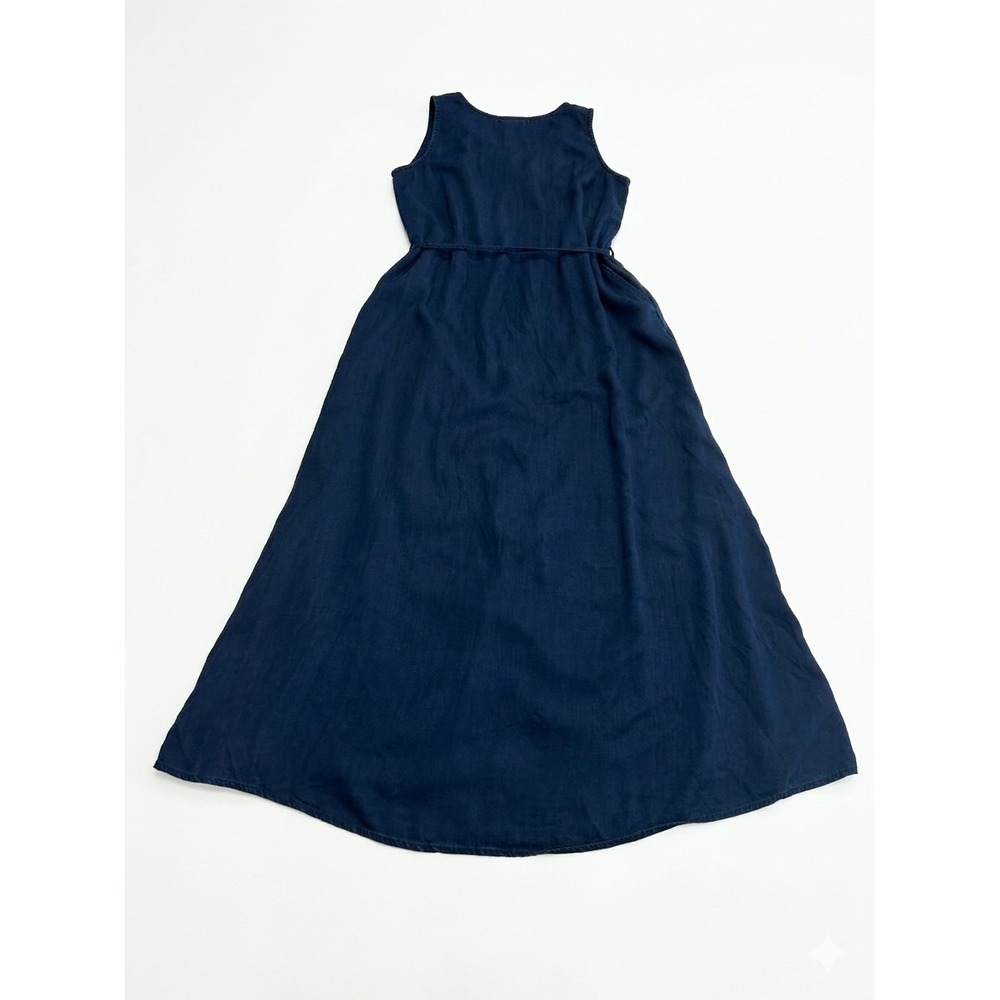 Liz Claiborne Maxi Dress Womens Small Navy Blue Good Lyocell Braided Belt